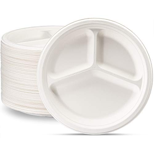 Fiber Pulp 9inch/10inch 3 Compartment Round Sugarcane Plate