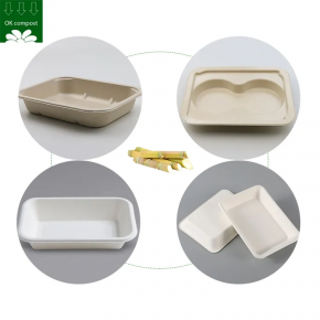 OEM Service Sugarcane Bagasse Pulp Compostable Laminated Meat Packaging Tray Biodegradable Disposable Sugar Cane Dish - 副本