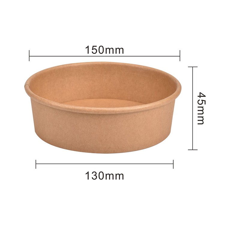 Food Grade Disposable Kraft Paper 50oz Round Salad Bowls With PP