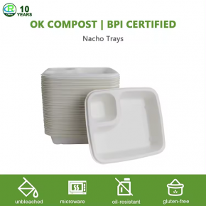 Biodegradable Sugarcane Takeaway Fast Food Packing Tray To Go Compartment Disposable Food Tray