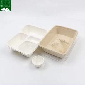 nacho trays compostable Biodegradable Sugarcane Takeaway Fast Food Packing Tray To Go Compartment Disposable Tray