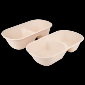 100% Biodegradable Takeaway Packaging Containers 2 Compartment CPET Coating Tray Disposable Food Tray