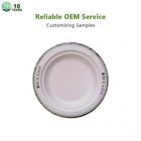 Customized Disposable bagasse Printing  round plate 6/7/8/9/10inch Bagasse Round Plates Christmas Party Dishes 